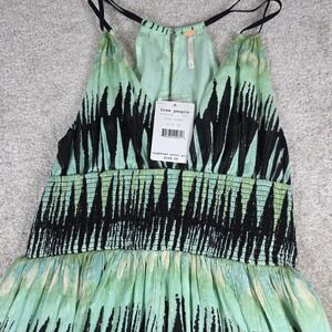Free People Fit &‎ Flare Dress Womens XS Green Moss Combo Halter Smocked Waist
